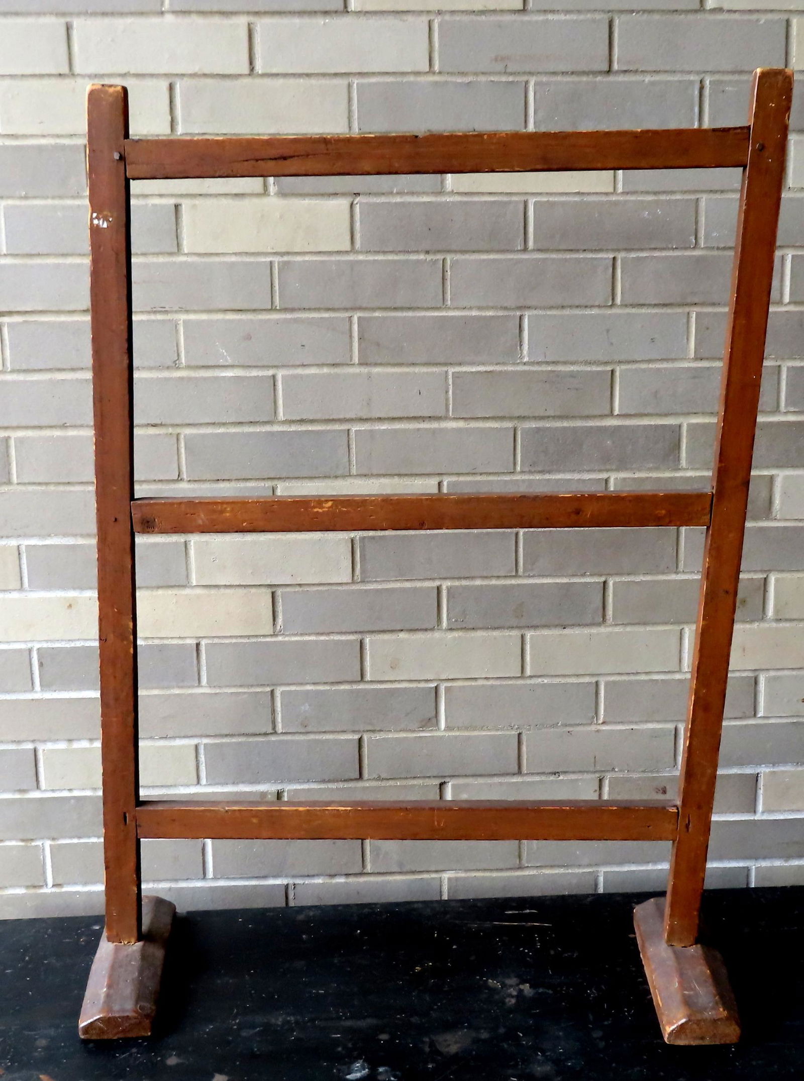 Primitive chamfered shoe foot herb drying rack, mortise and tenon construction in original ochre (1 of 8)