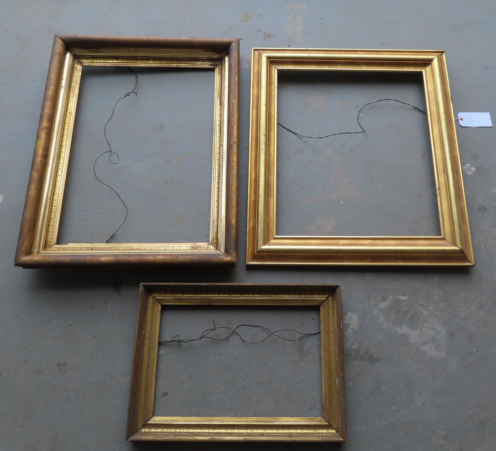 Three lemon gold frames, early to mid 19th century. All with minor use wear, and in good original (1 of 15)