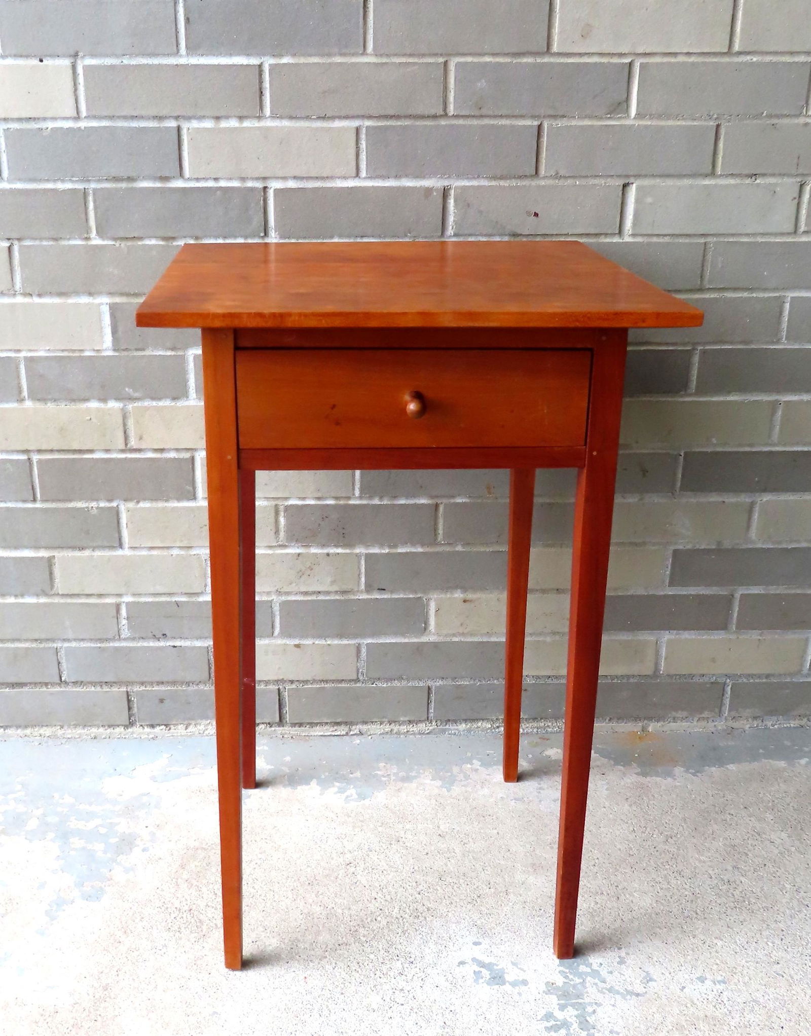 Thomas Moser cherry Hepplewhite style 1 drawer light stand, signed in ink "Thos Moser / Cabinet (1 of 7)