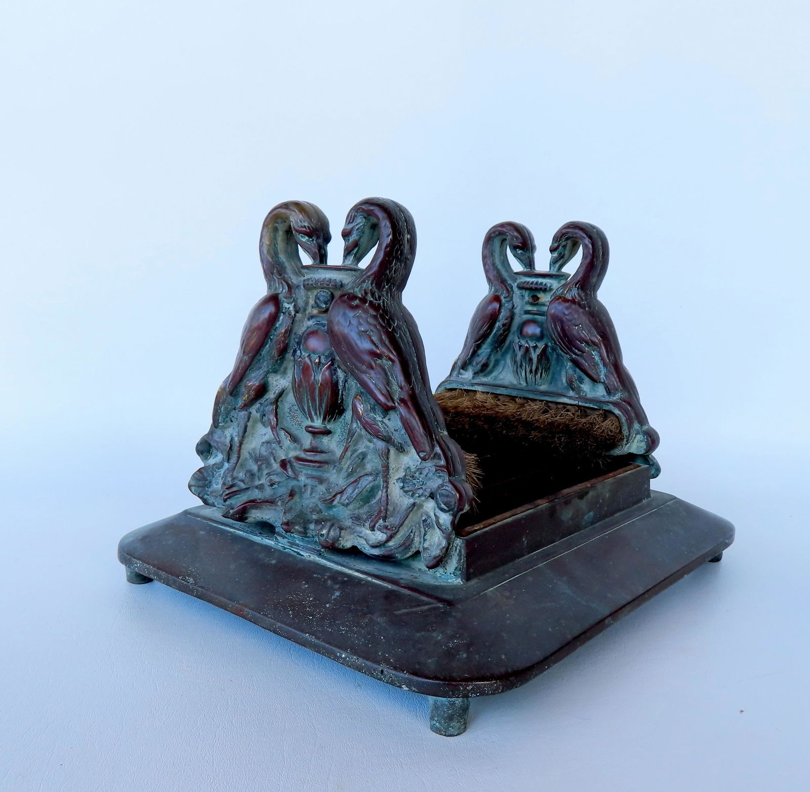 The best bronze boot scraper depicting exotic birds drinking from urn, with attached brushes (1 of 9)