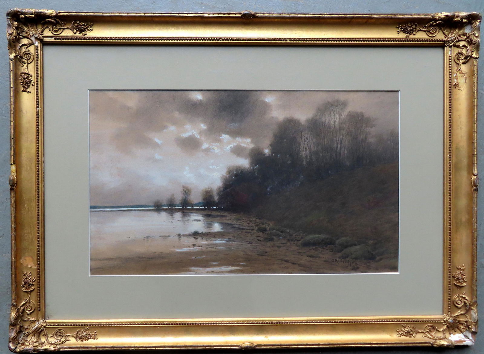 Samuel R. Chaffee, USA 1850-1913. W/C Landscape, trees on shoreline of lake, late 19th century. Size (1 of 5)