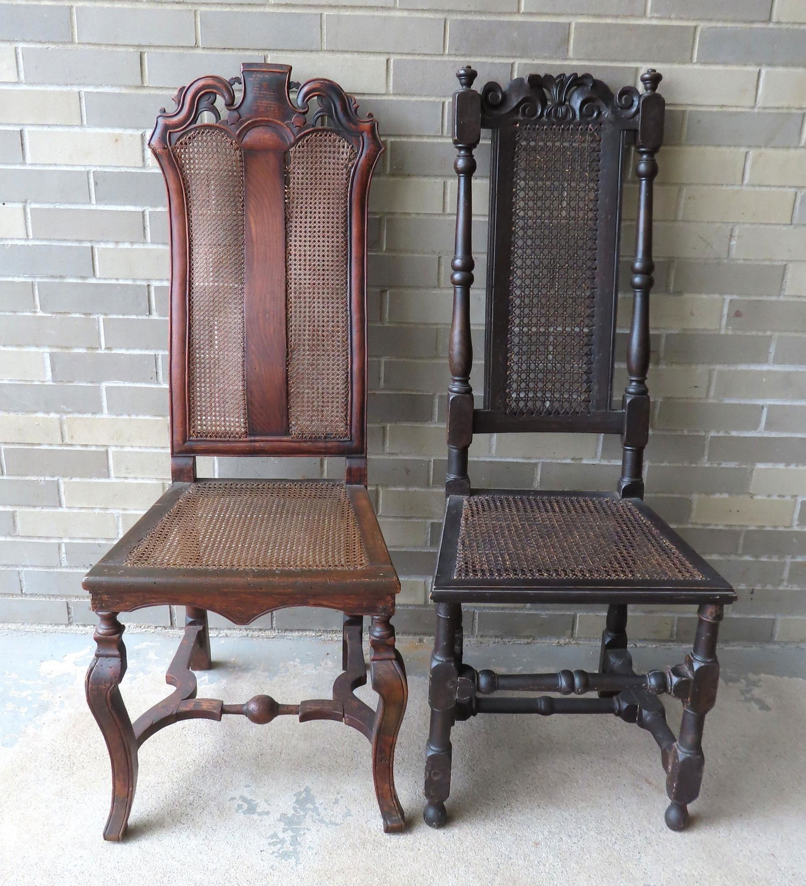 Two William and Mary side chairs, 17th/18th century. The first with cane seat and back is in very (1 of 16)