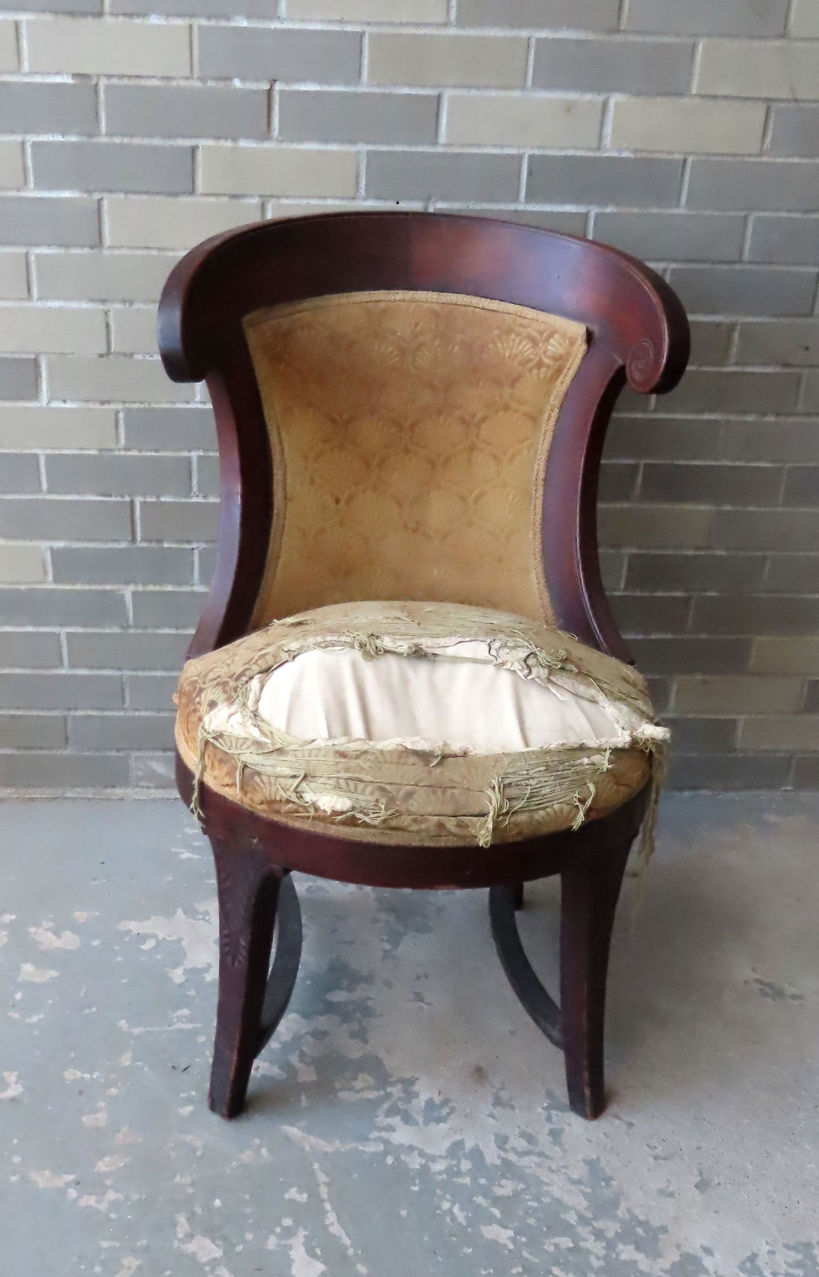 Classical early parlor chair with curved back and  tapered and curved legs with cross stretchers - (1 of 9)