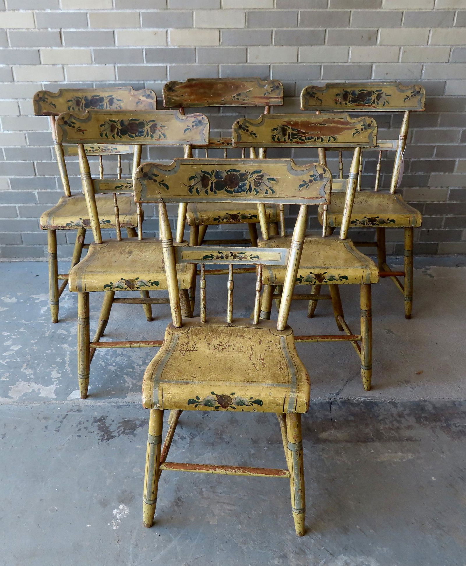 A set of 6 Pennsylvania paint decorated dining chairs with colorful fruit stenciled splats (1 of 14)