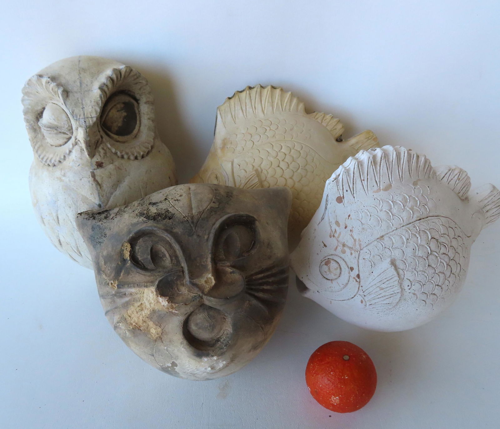 Walter Addison, New York, 1914-1982.  A grouping of 4 molded plaster figural birdhouses,  all (1 of 16)