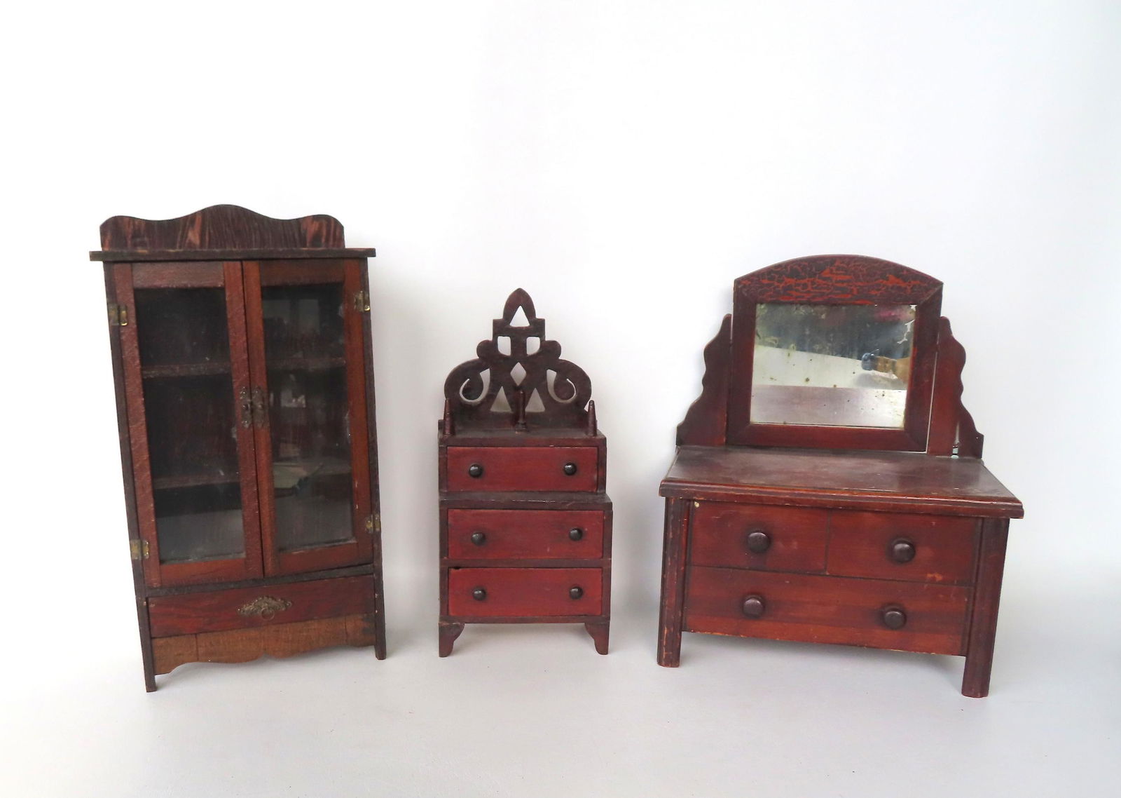 Grouping of 3 pieces of miniature furniture shaped collectibles, including: A sewing box in the form (1 of 6)
