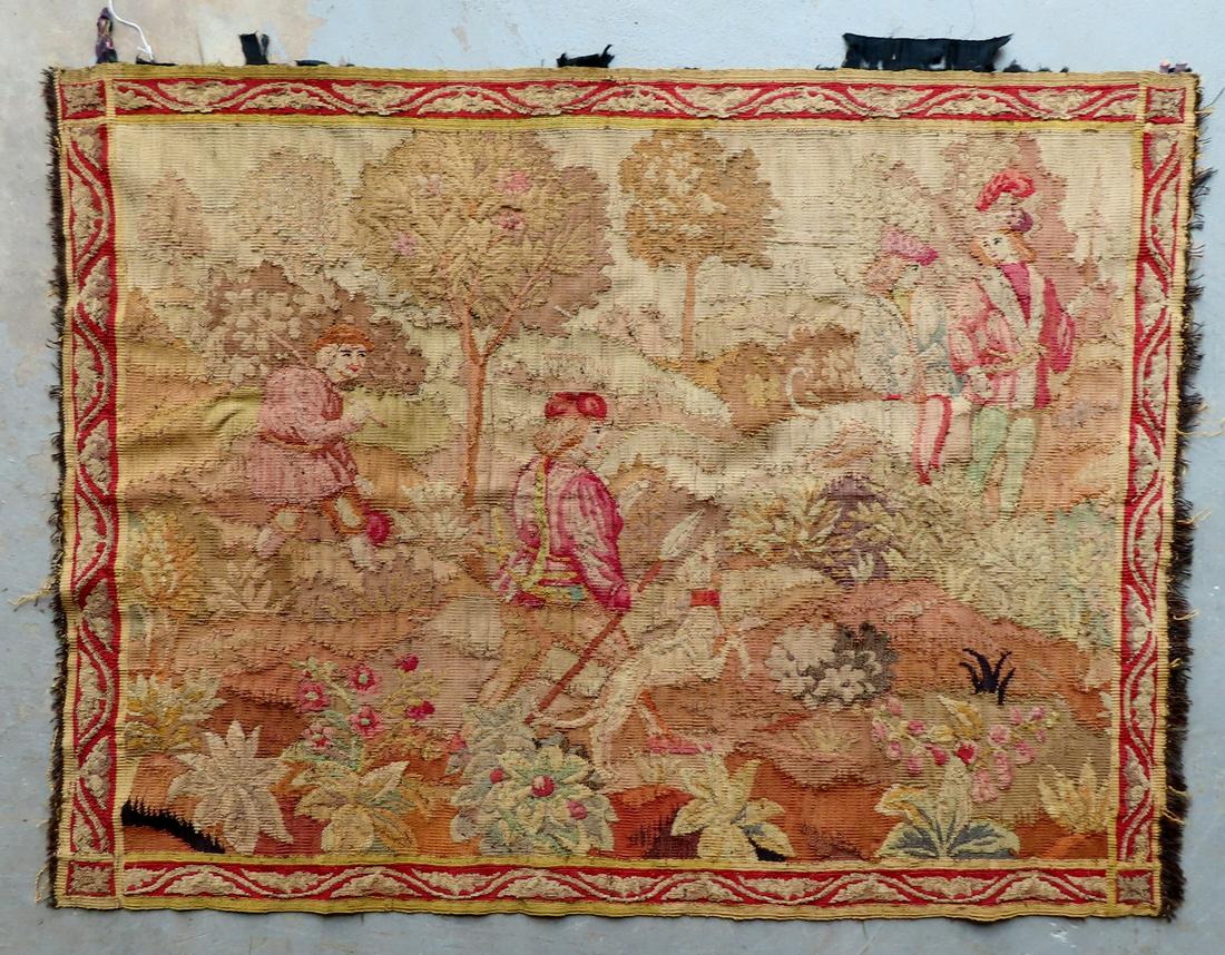 A good continental hand embroidered pictorial wall hanging tapestry, probably early to mid 19th (1 of 16)