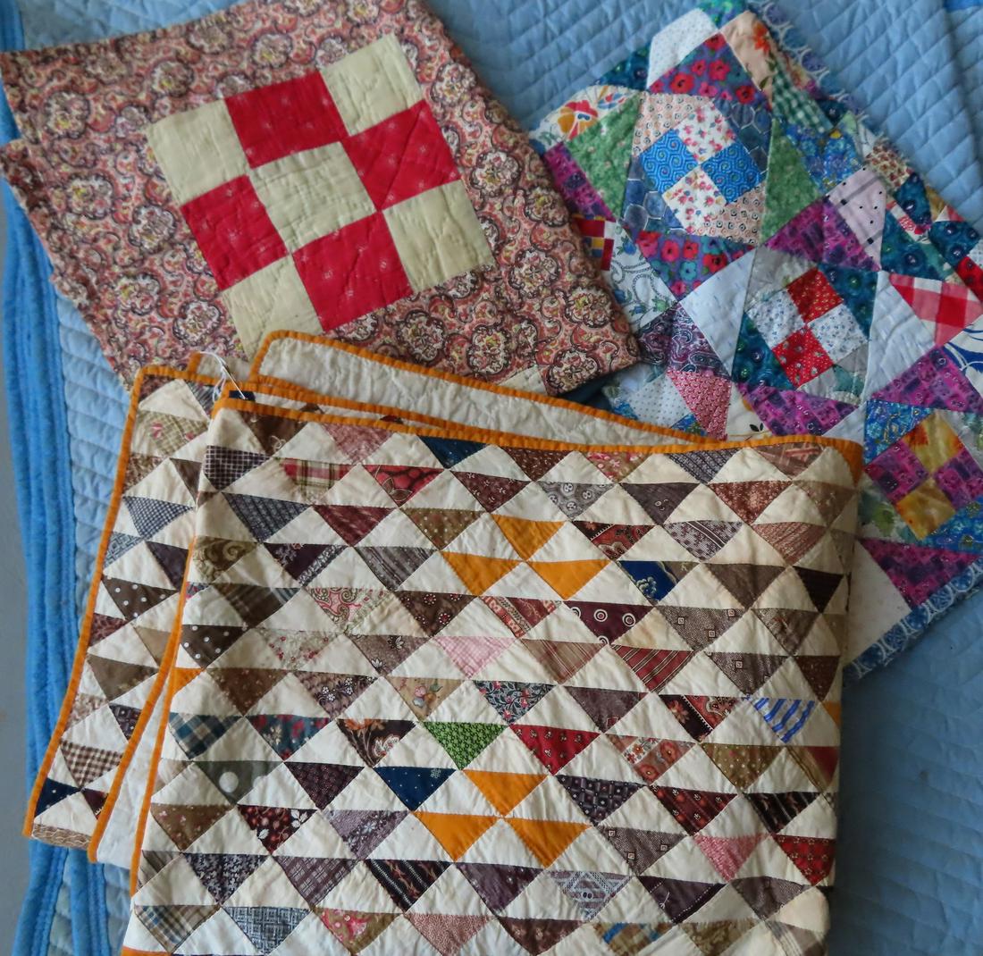 Three patchwork quilts including: 1) Hand sewn including border, composed of calico printed fabrics, (1 of 16)