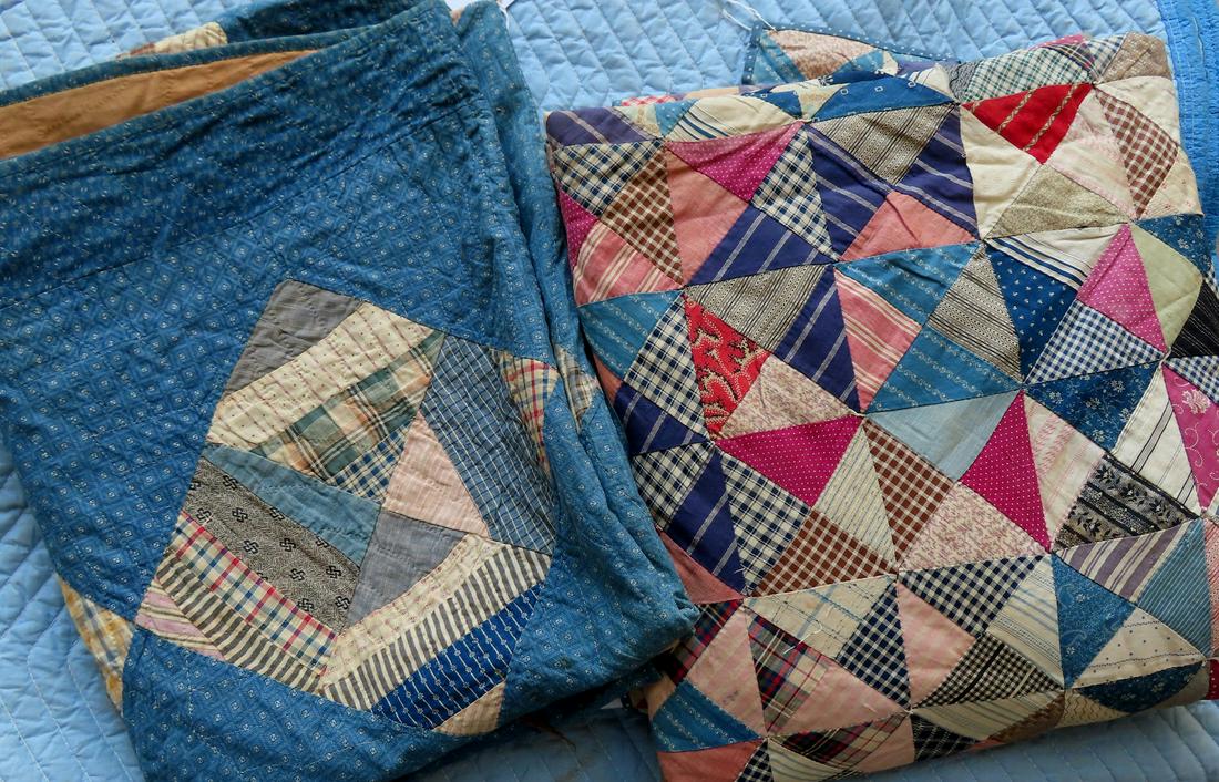 Two patchwork quilts. The first in a diamond pattern, all hand sewn, late 19th century - some (1 of 17)