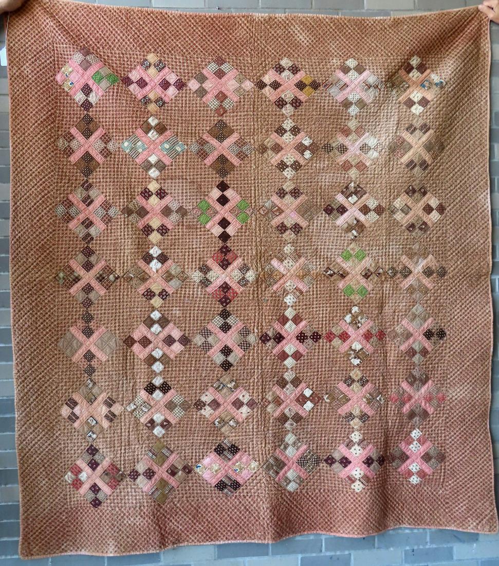 A patchwork quilt, postage stamp patches with diamond , all hand sewn, 19th century, 81" x 75". Most (1 of 11)