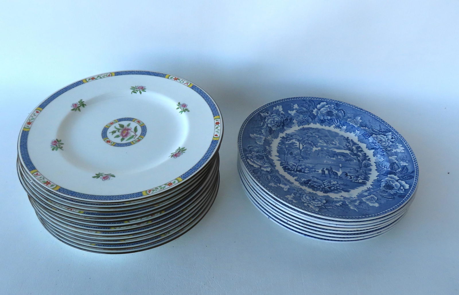 Grouping of 2 sets of Wedgewood service plates including: 8 blue and white signed Wedgewood, Etruria (1 of 5)