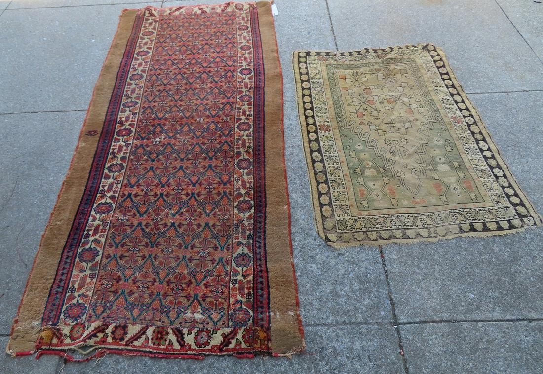 Two oriental rugs, 19th century, both in poor to fair condition. The first a scatter rug measuring (1 of 11)