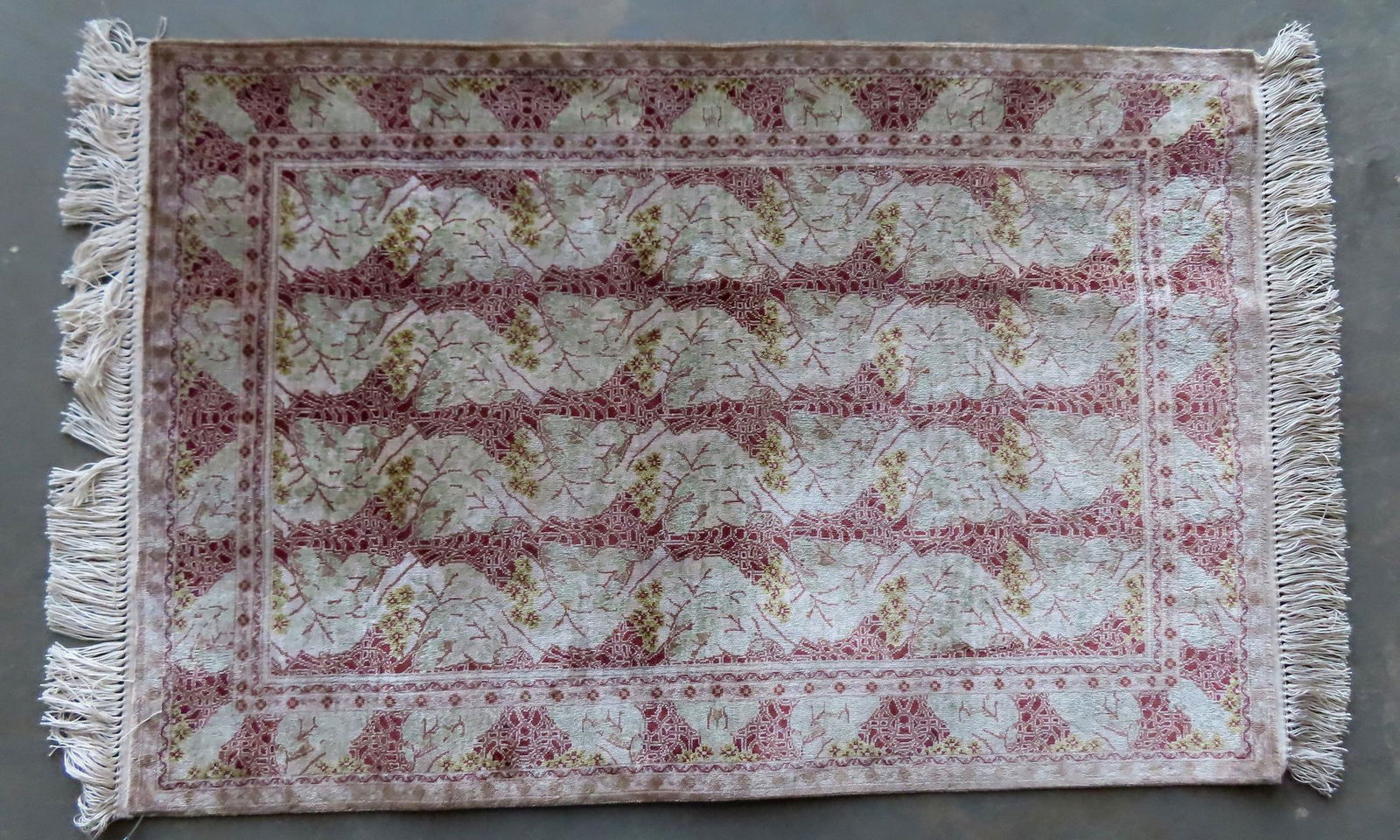 A high quality silk oriental scatter rug, very tight knotting, probably mid 20th century, very good (1 of 4)