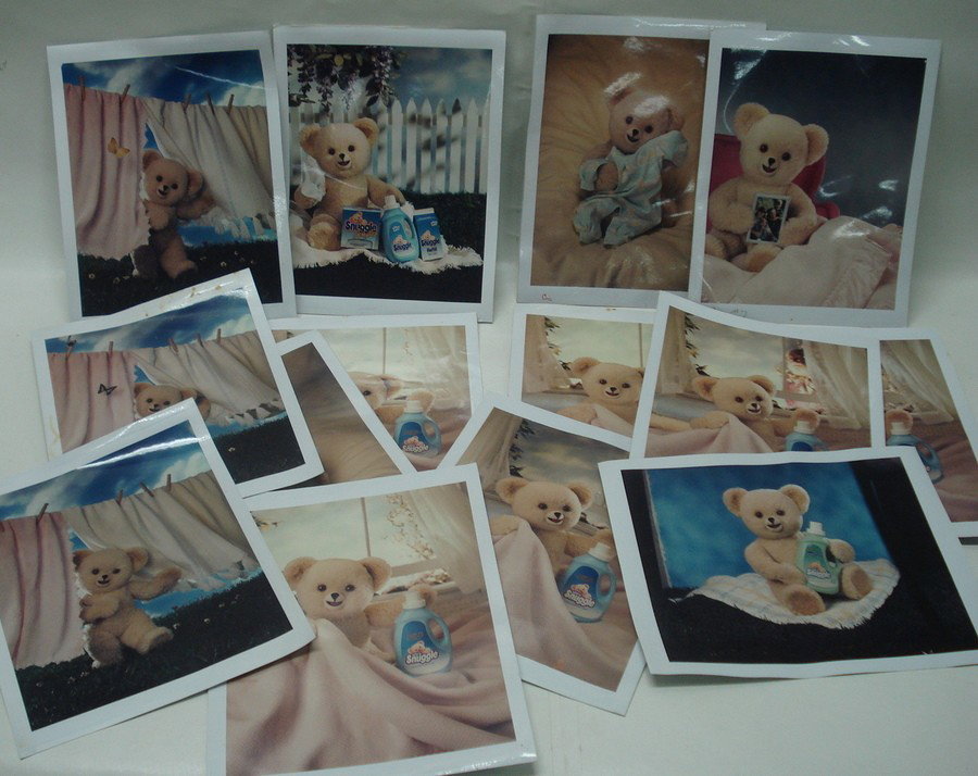 Grouping of original Polaroid advertising photos f: Grouping of original Polaroid advertising photos featuring Snuggles the Bear - Kermit Love designed the bear for the Snuggles Fabric Softner (Lever Bros.)