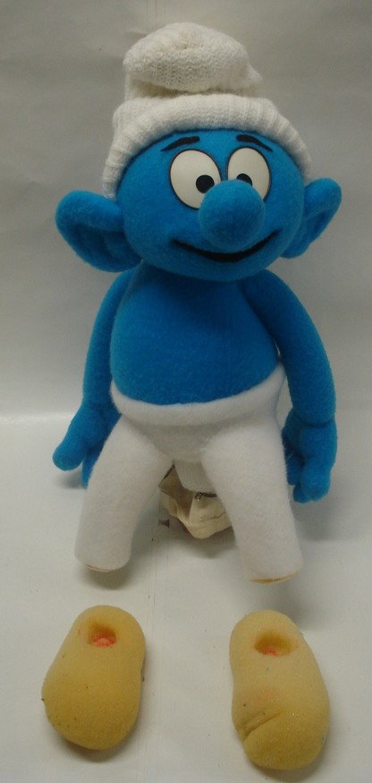 Smurf hand puppet No. 1 - Electric eyes, thumb & m: Smurf hand puppet No. 1 - Electric eyes, thumb & mouth - Feet detached and missing cover.