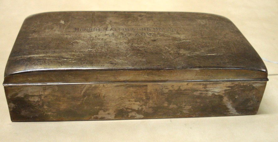Sterling silver dresser box inscribed Monroe Calcu: Sterling silver dresser box inscribed Monroe Calculating Machine Co. - J. Szarvas.