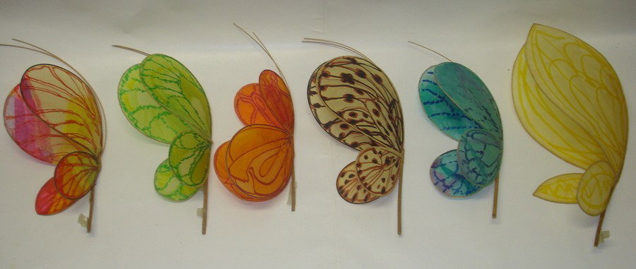 Large lot of butterfly wings.: Large lot of hand made butterfly wings - hand painted - From the estate of Kermit Love, costume designer and puppet maker (NY 1916-1928)