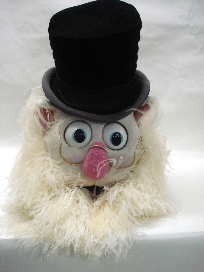 Large man puppet head with top hat & beard.: Large man puppet head with top hat and beard - moving eyes. Probably made by Kermit Love. From the estate of Kermit Love, costume designer and puppet maker (NY 1916-1928)