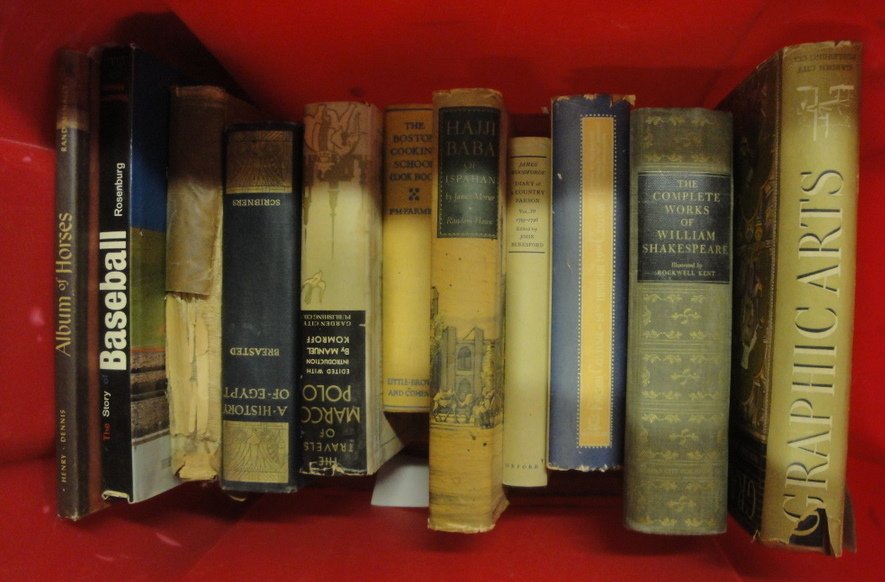 Lot of misc. books including Album of Horses 1957, T: Lot of misc. books including Album of Horses 1957, The Compleat Angler (Heritage Club 1938), Modern Book-Illustrations in GB and America 1931, The Hudson River by Robert Boyle 1969, English Costumes 1