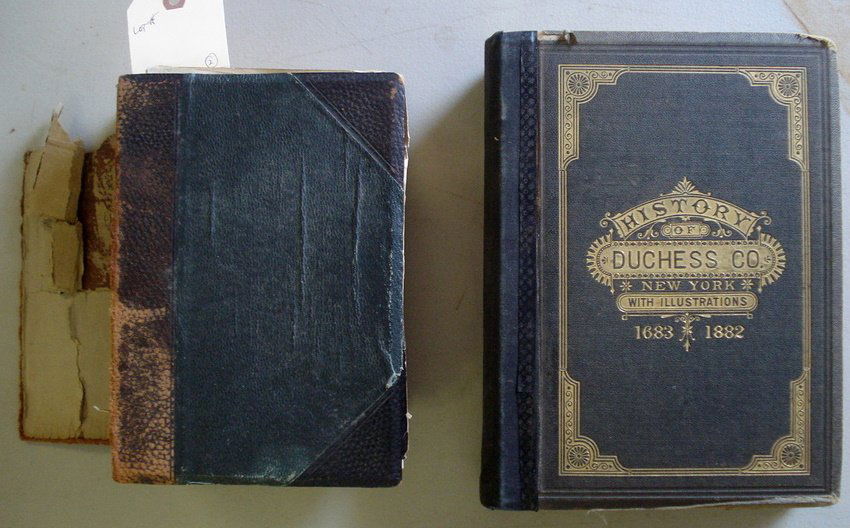 Two books entitled "History of Duchess Co. NY" with: Two books entitled "History of Duchess Co. NY" with illustrations 1683-1882 (by James Smith published in 1882) - loose and repaired binding, plus History of Dutchess County by Hasbrouck (publishing pa