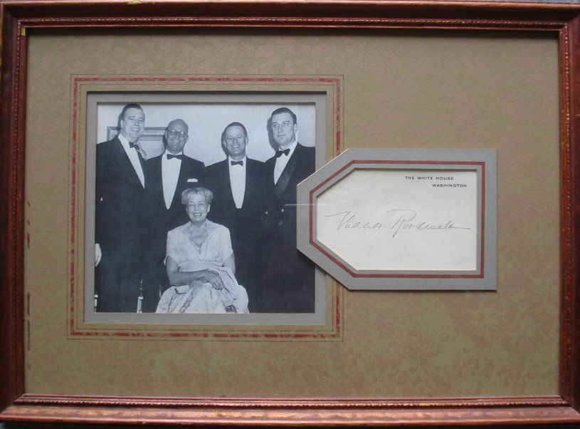 Framed photo of Eleanor Roosevelt and her 4 sons,: Framed photo of Eleanor Roosevelt and her 4 sons, John, James, Elliott, and Franklin Jr. with a clipped signature of her signed on White House stationary - all nicely framed.