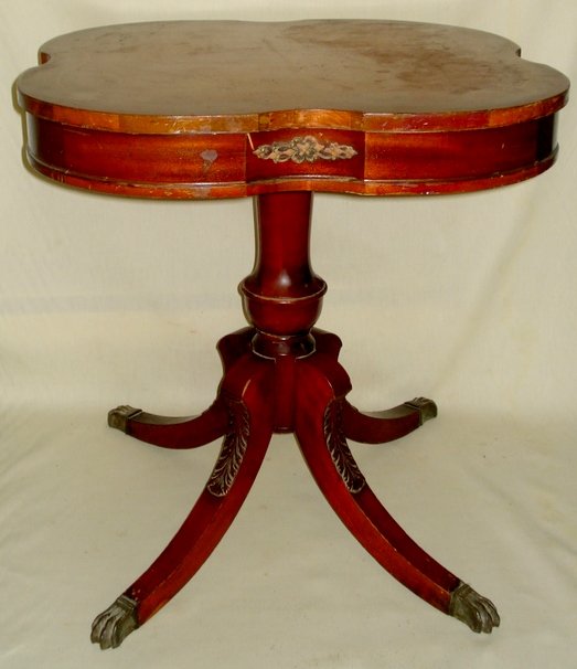 Pair of mahogany Empire style lamp tables with too: Pair of mahogany Empire style lamp tables with tooled leather tops - circa 1940.