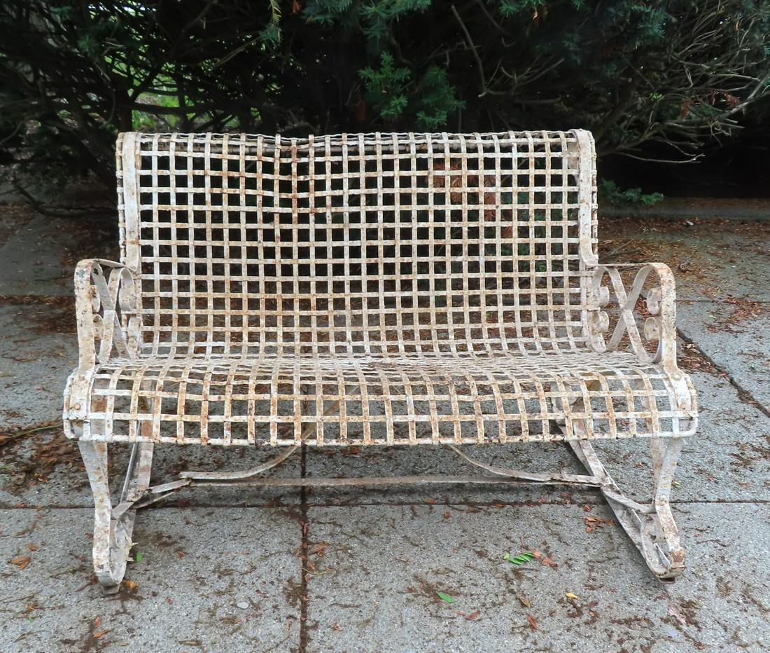 An unusual Victorian garden settee (spring rocker), constructed in basket weave pattern with narrow (1 of 8)