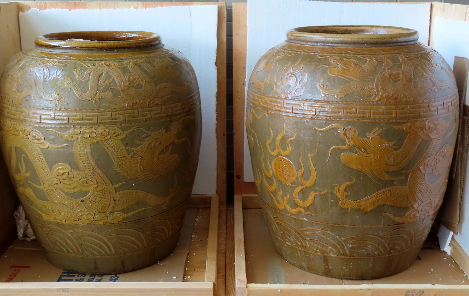 Two massive Chinese dragon storage jars, circa 1950. In the homeland, they were utilized to store (1 of 14)