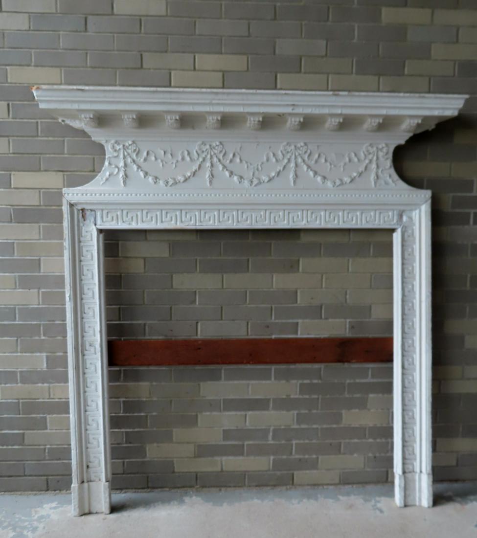 An ornate fireplace mantle, late 19th century - the freizeboard decorated with gesso garlands, (1 of 14)