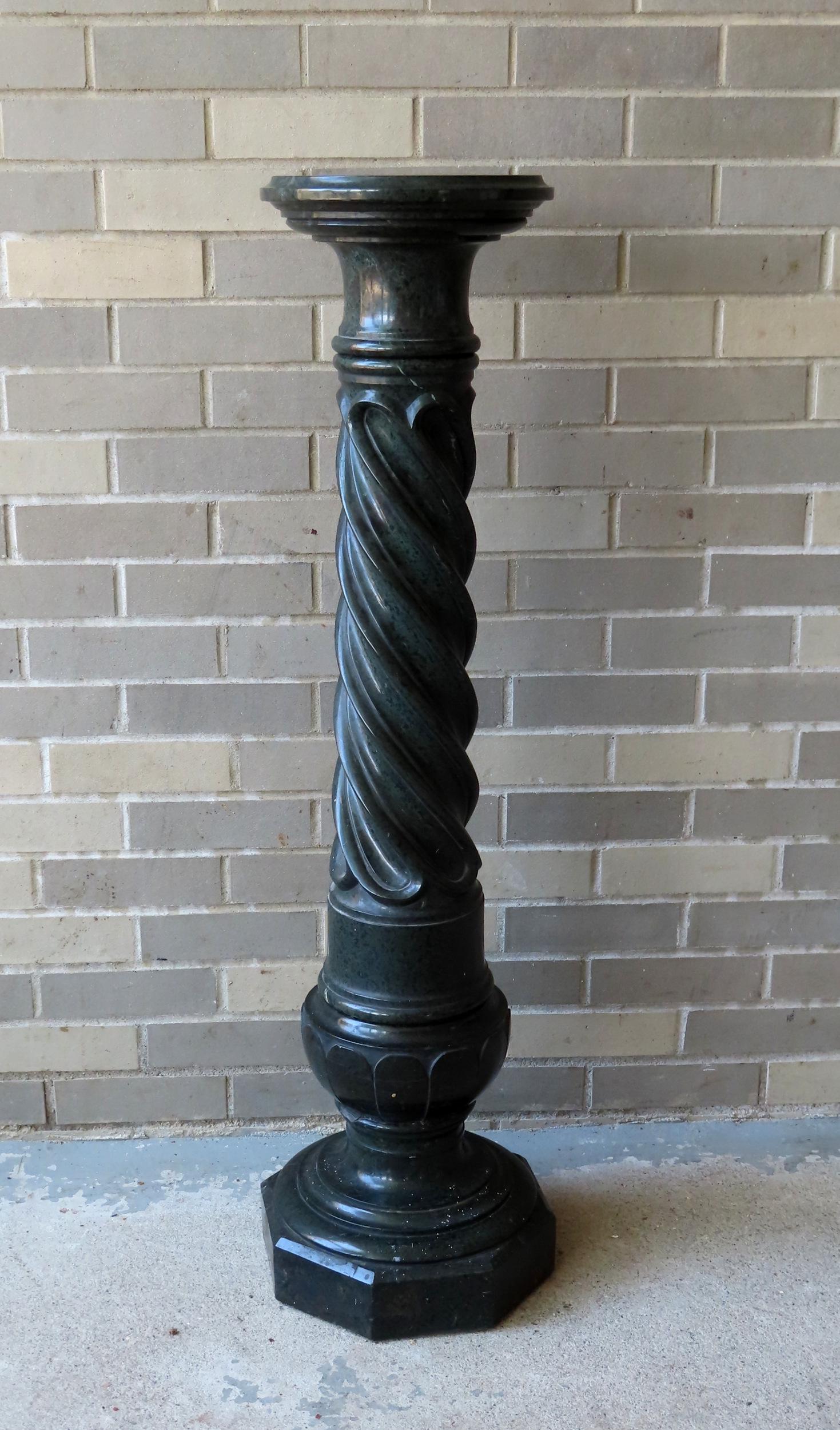 A very fine green marble pedestal with carved twisted column on a carved and stepped octagonal (1 of 10)