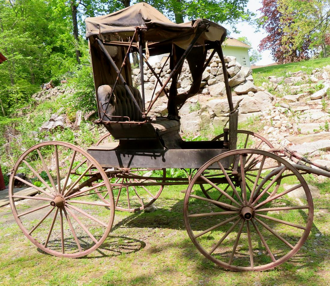 A doctor's horse-drawn buggy with original canopy, original paint, original shafts, late 19th (1 of 19)