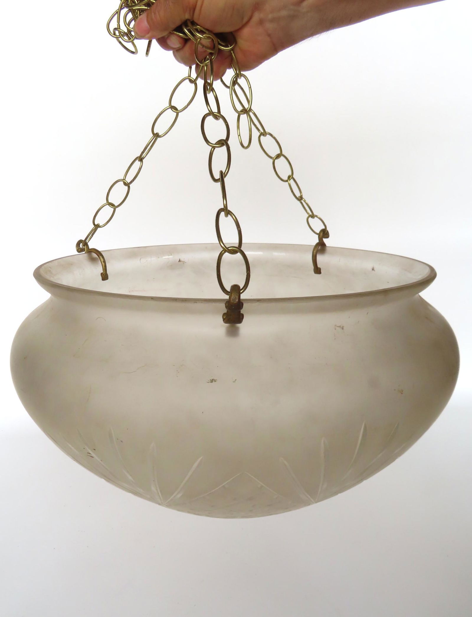A hanging Art Deco cut glass  dome chandelier with chains - the chains may be newer but the (1 of 11)