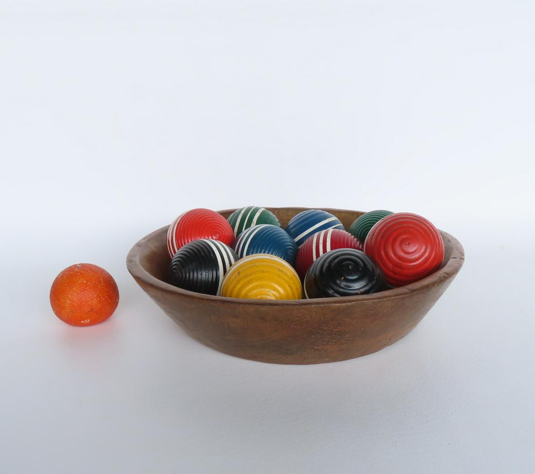 A primitive hand dug bowl, 18th century - measures 15" diameter x 3 1/2'H;  together with 10 (1 of 7)