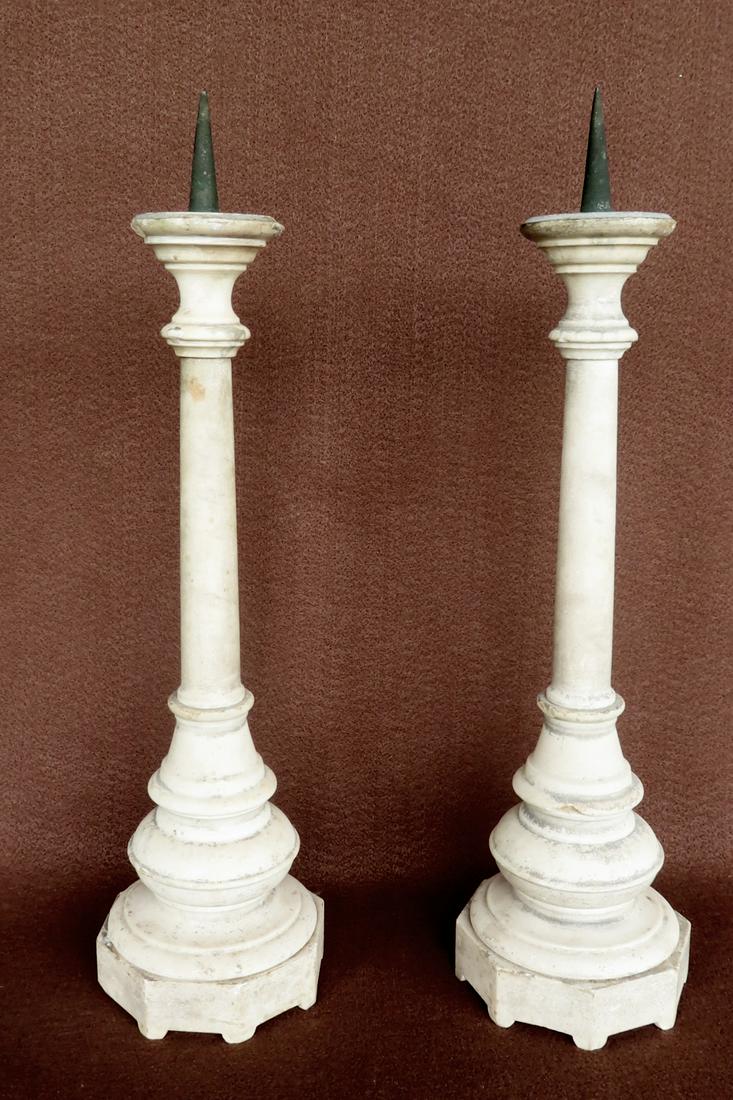 A pair of Flemish marble pricket sticks, 19th century. Each with several chips, but overall good (1 of 8)