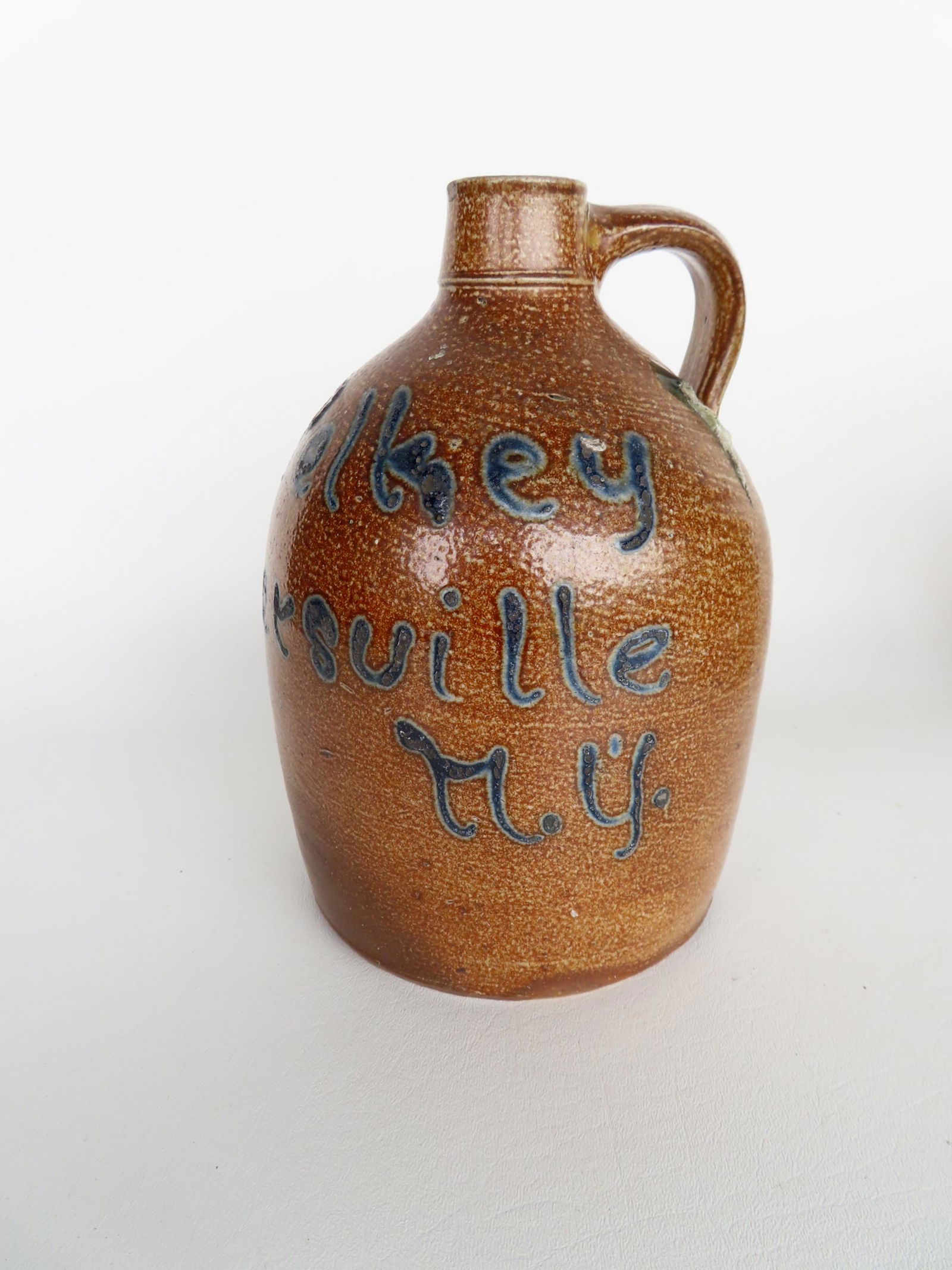 Small script jug signed "H.J. Pelky / Gloversville N.Y.", probably 1/2 gallon size measuring 9 1/4"H (1 of 6)