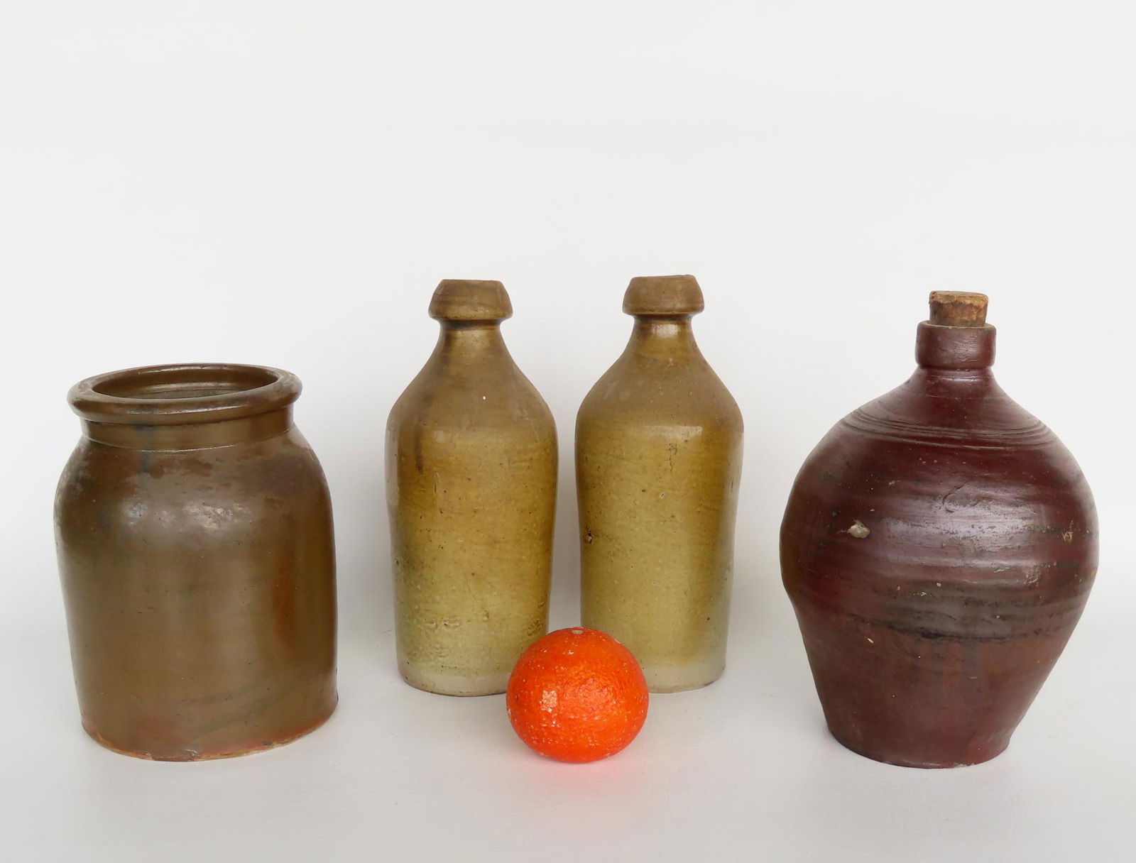 Grouping of 4 pieces of stoneware including 2 beer bottles - the largest 9 3/4"H - very good (1 of 10)