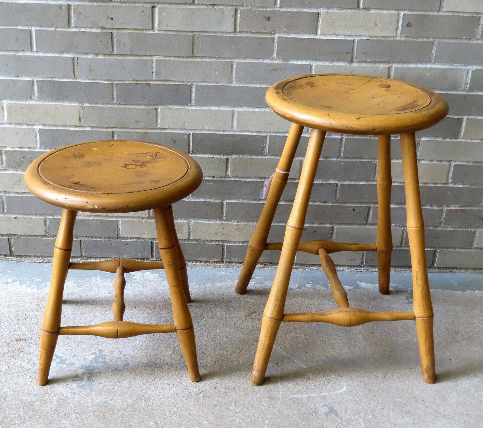 Two of the finest quality reproduction Windsor style stools with faux bamboo turnings in mustard (1 of 5)