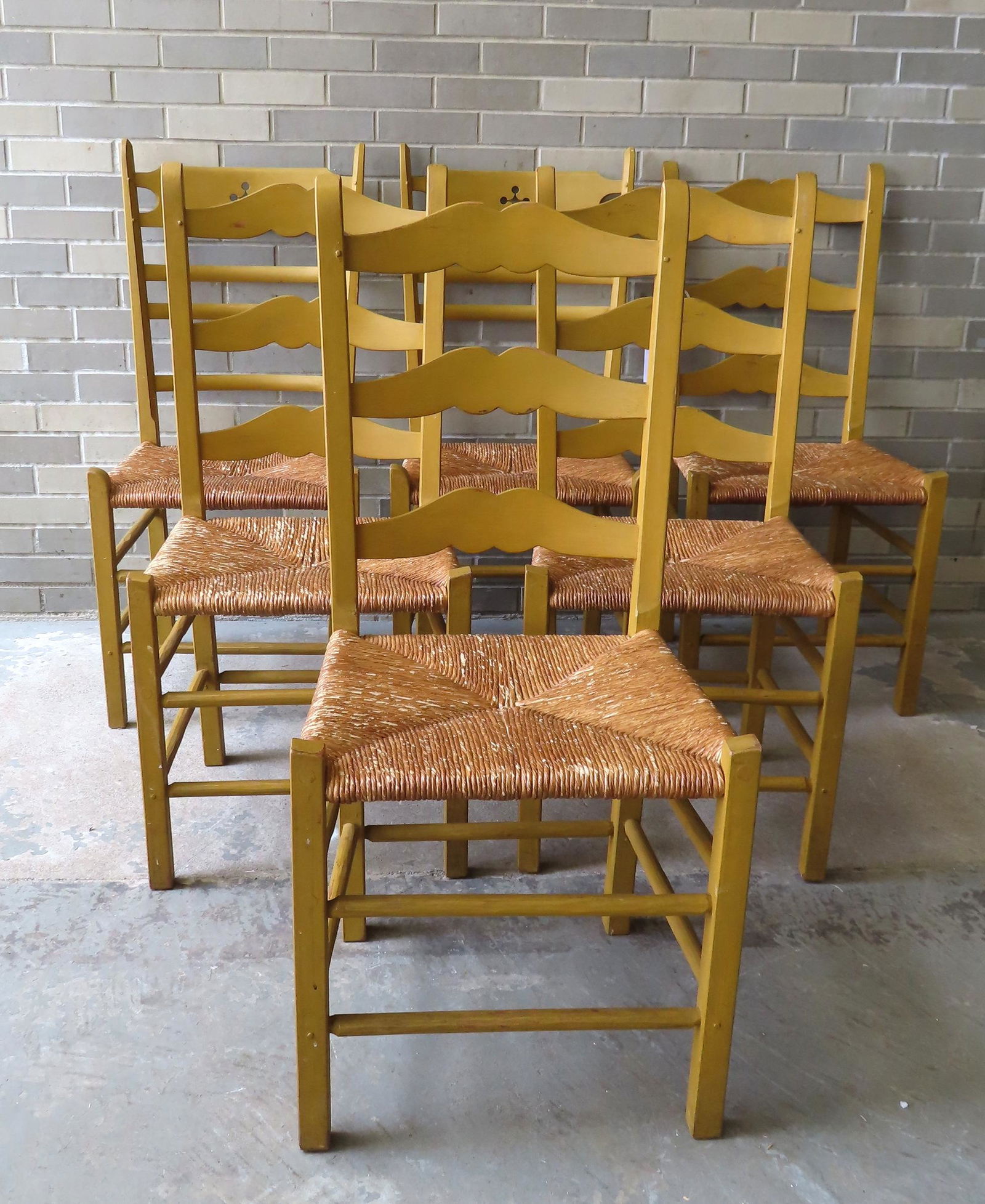 A set of 6 of exception custom made ladder back chairs in the French style in mustard paint and (1 of 16)