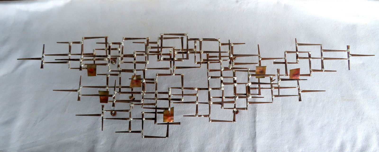 A mid-century abstract iron and copper wall art sculpture, circa 1950-70. Very good condition. Not (1 of 6)
