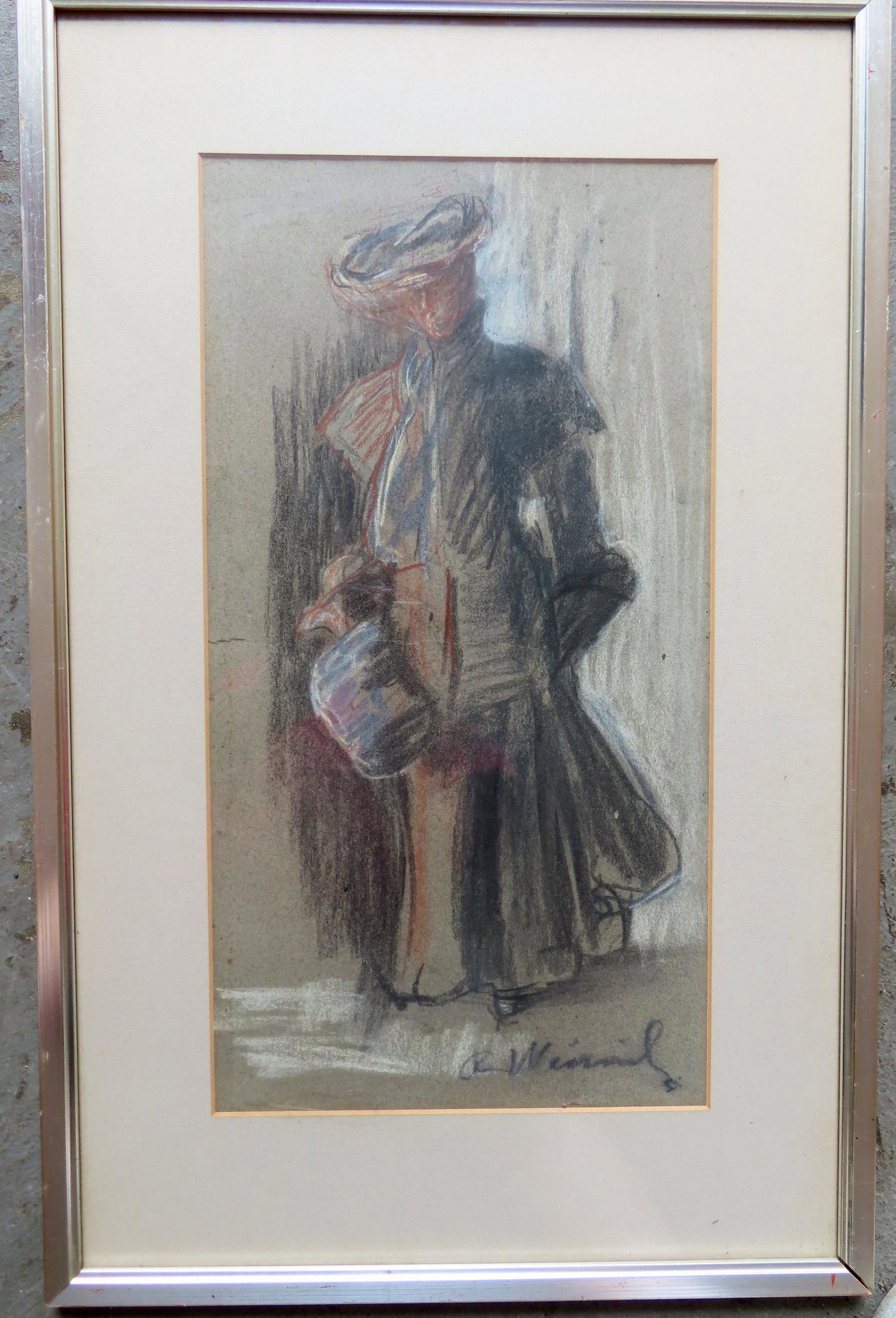 Agnes Weinrich (1873 - 1946) was active/lived in Massachusetts, Iowa. A pastel portrait of an: Agnes Weinrich (1873 - 1946) was active/lived in Massachusetts, Iowa. A pastel portrait of an Edwardian lady, signed A. Weinrich, circa 1900 - very good condition. Total frame size 17 1/2" x 27 1/4".,