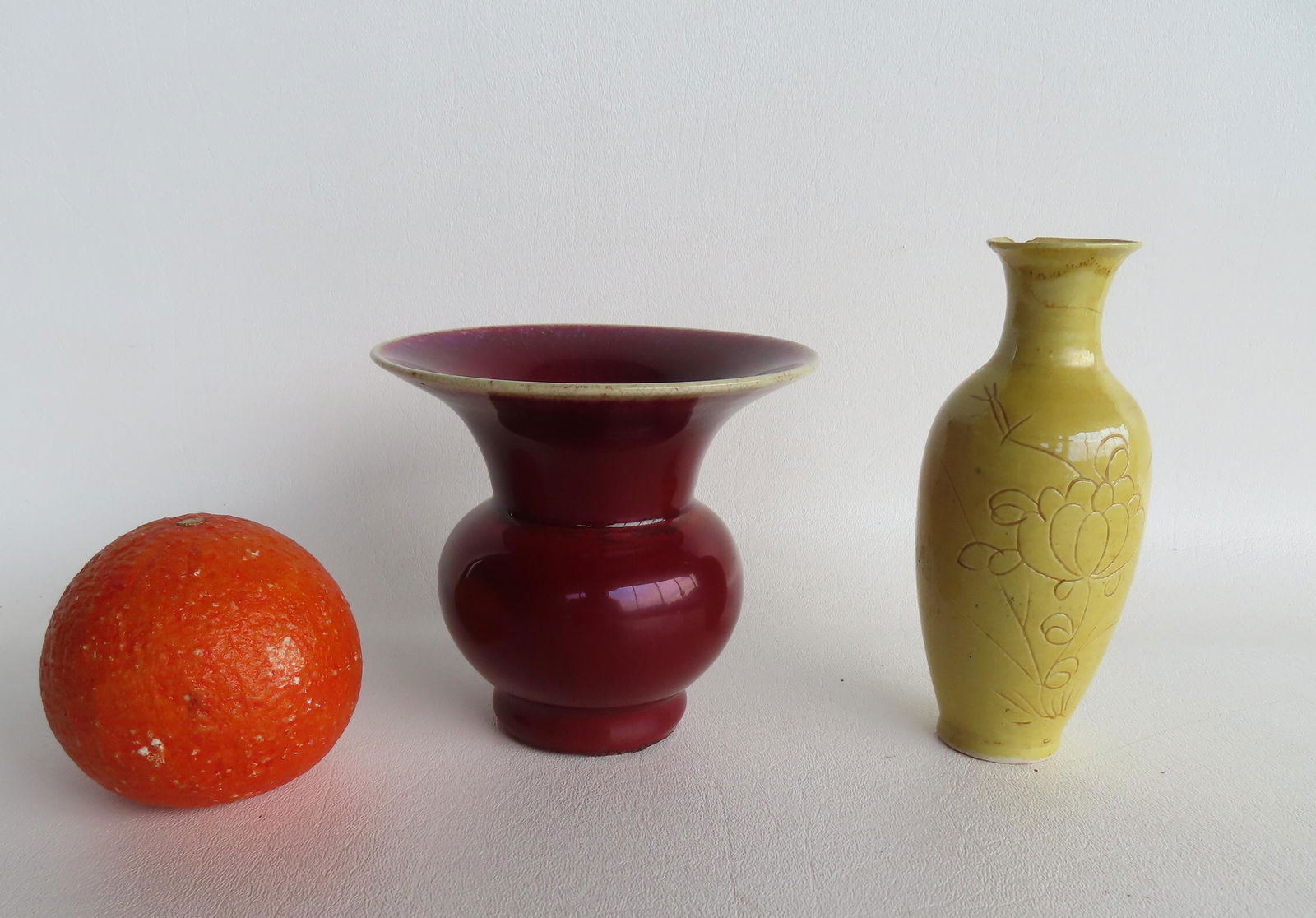 Two small Chinese porcelain vases believed to be 18th century. The first, with yellow glaze, egg (1 of 8)