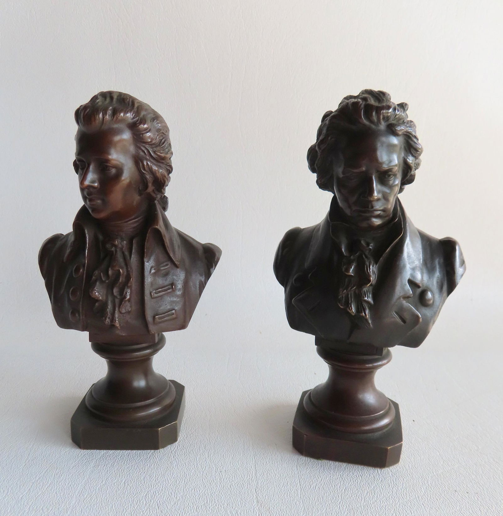 Eugen Bormel (Germany 1858 - 1932). Two small bronze busts of famous composers (1 of 4)