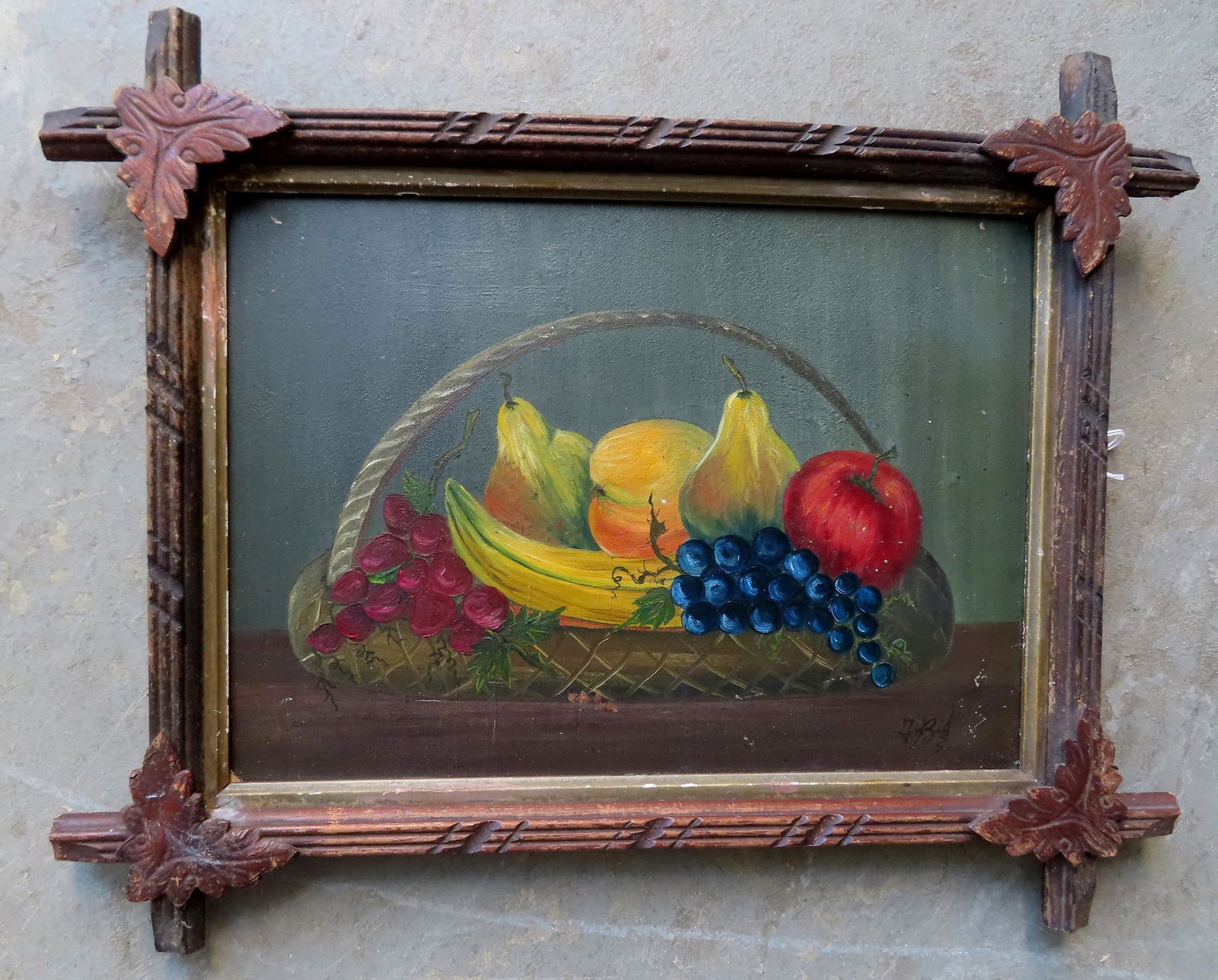 An American O/B Still of fruit in a basket, late 19th century and housed in a Victorian walnut frame (1 of 6)