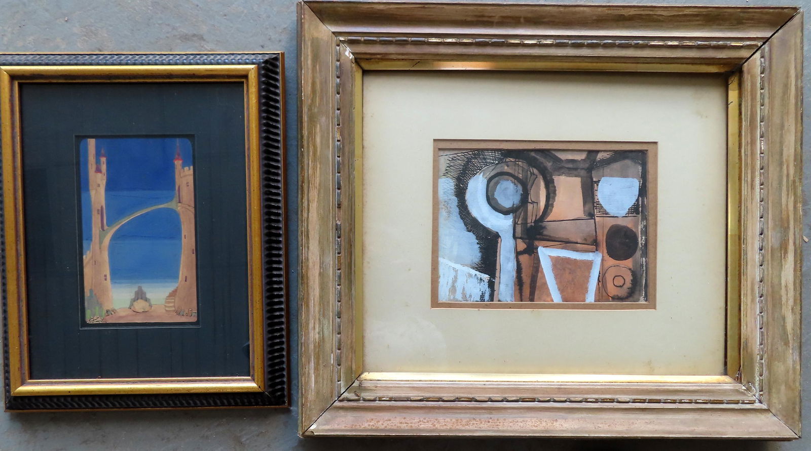Two framed modern artworks including: The first, and abstract in W/C and gouache, double matted and (1 of 8)