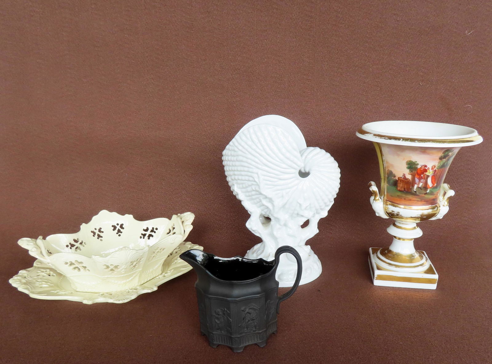 Three pieces of continental china including: A soft paste creamware bowl and under plate with (1 of 18)