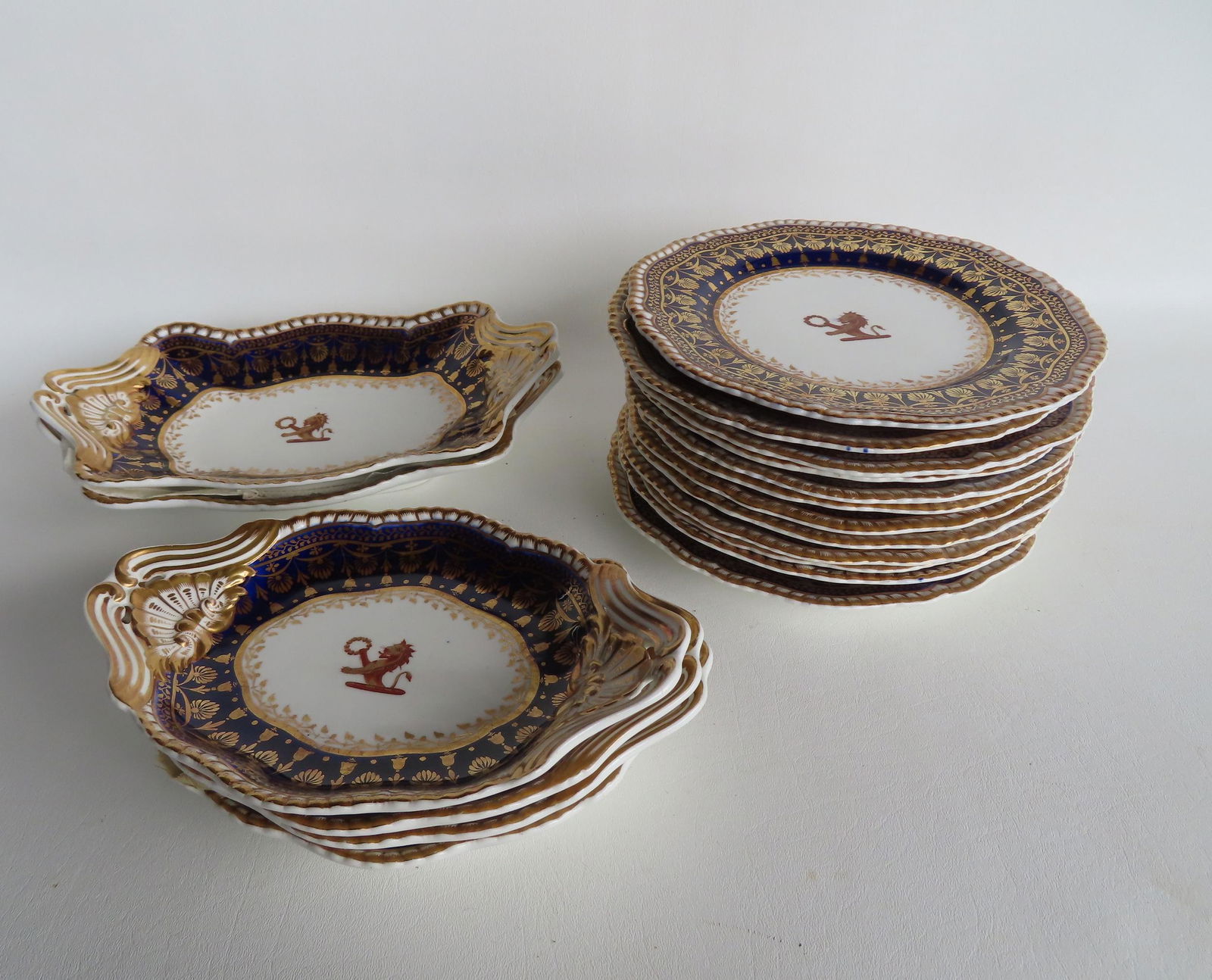 Grouping of 18 pieces of fine Spode china marked "Spode / Felspar Porcelain", with a fancy cobalt (1 of 12)