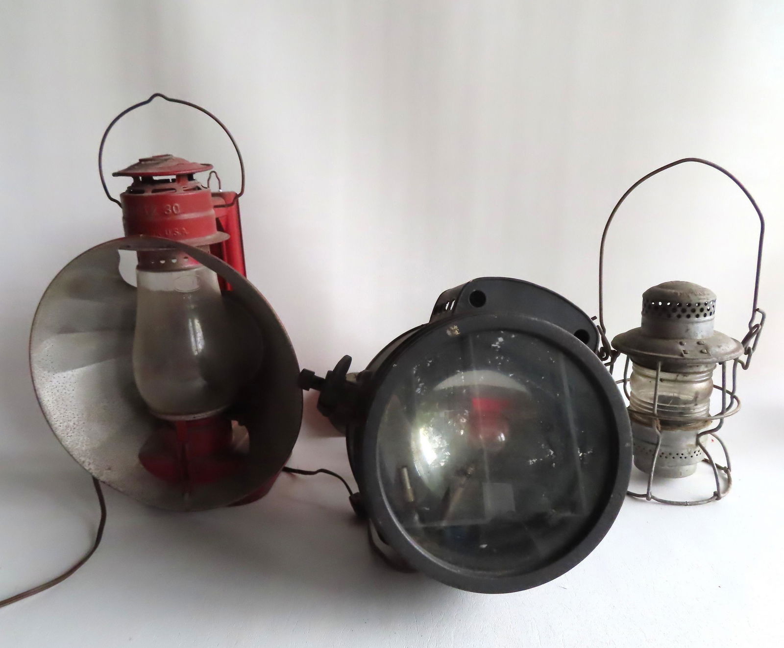Three vintage lanterns and lamp, early 20th century. (1 of 13)