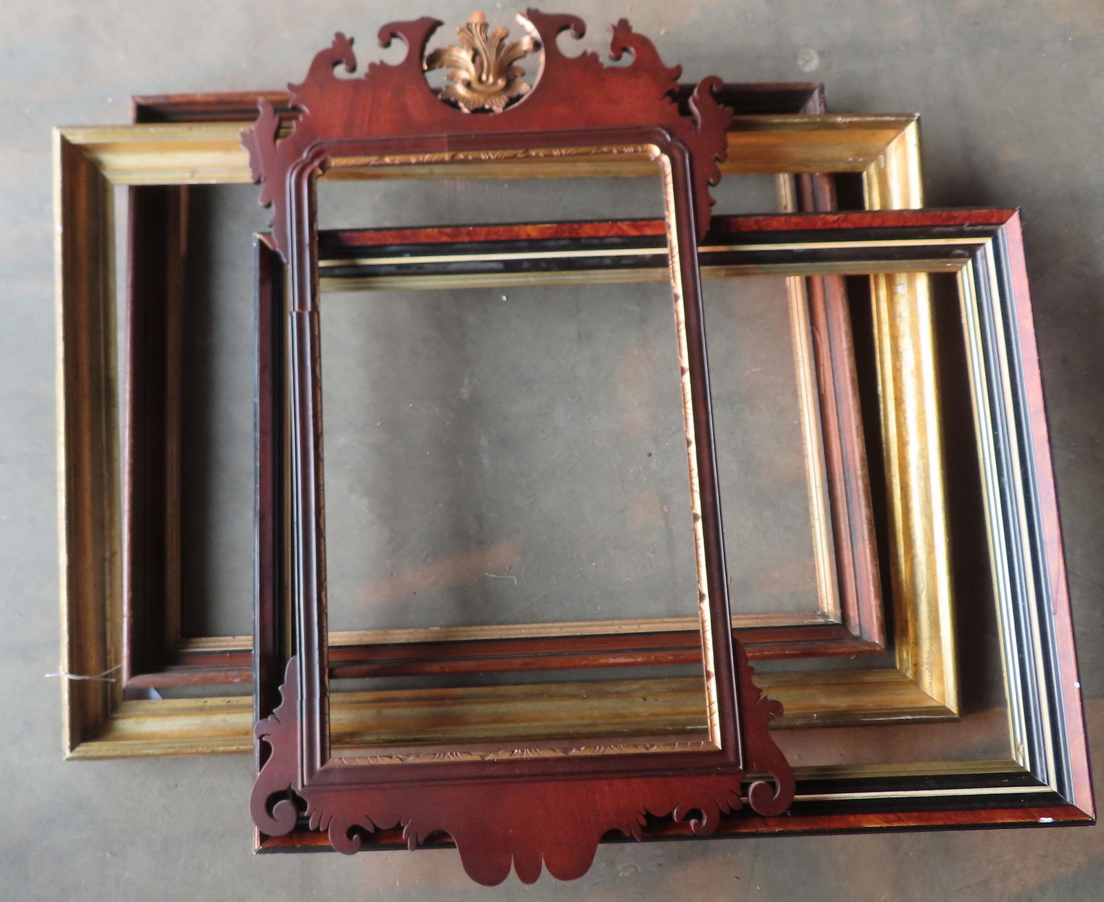 Three 19th century picture frames and Chippendale mirror frame with losses. The first, a lemon gold (1 of 10)
