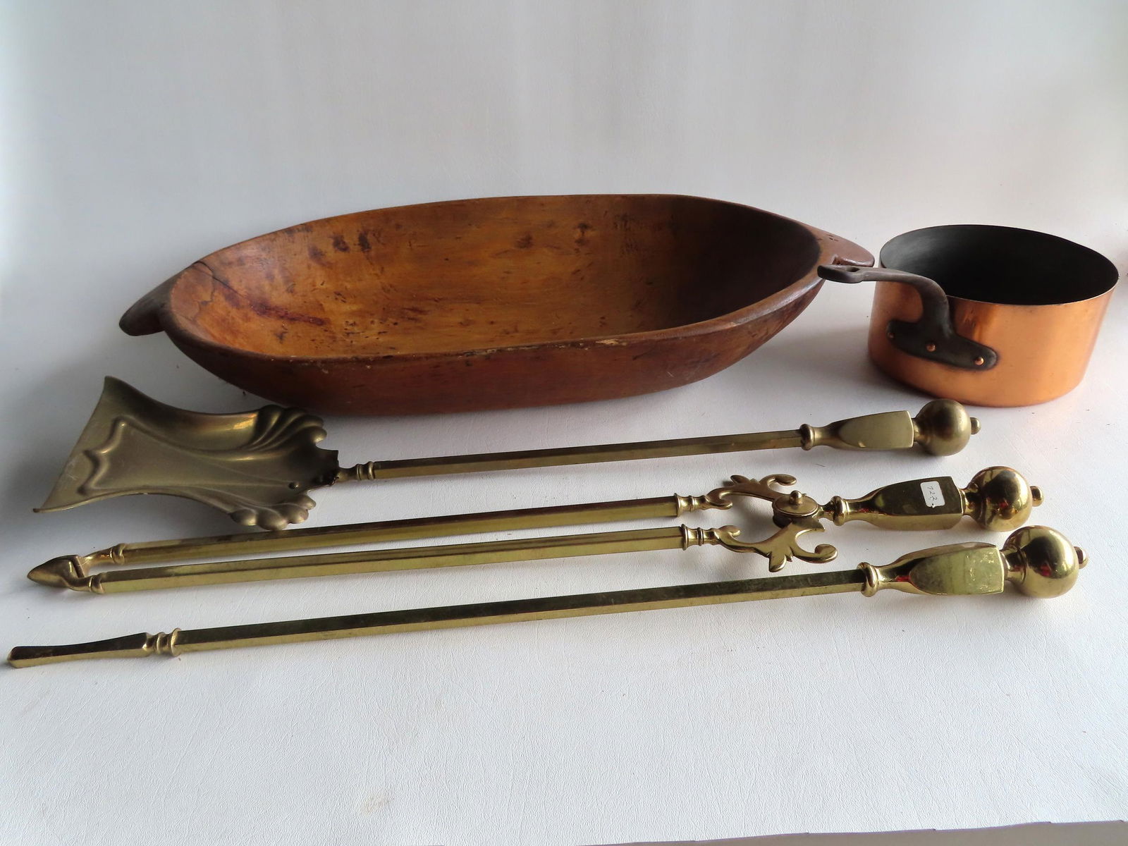 Grouping of country items including: 3 matching brass fireplace tools - early 20th century - the (1 of 7)