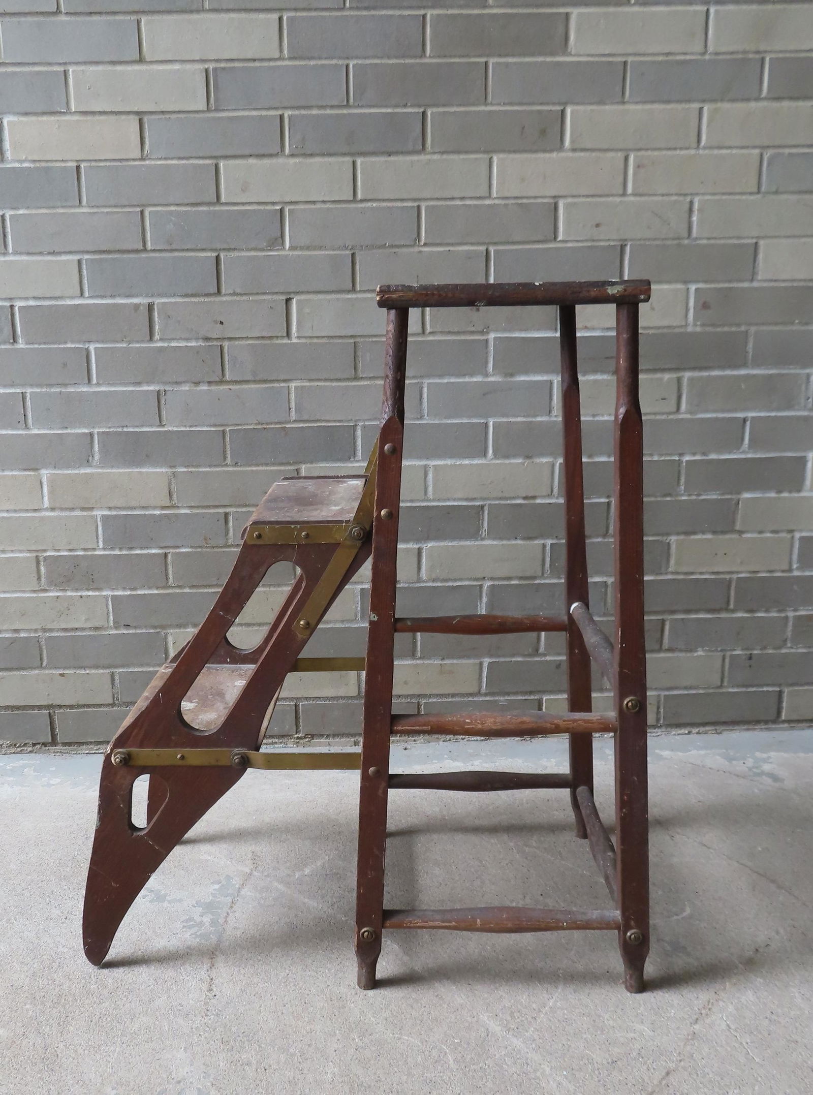 A vintage folding library stepping stool - paint spots and use wear but good stable condition. (1 of 3)